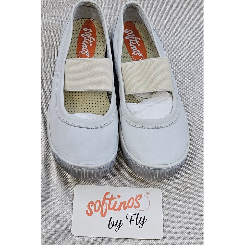 Softinos by‎ Fly Smooth White Leather Slip On Ballet Flats Women's US 5 / EU 35
